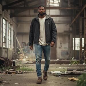 Lands' End Mens XL Utility Jacket Black Gray Fleece Windy Zip up Normcore